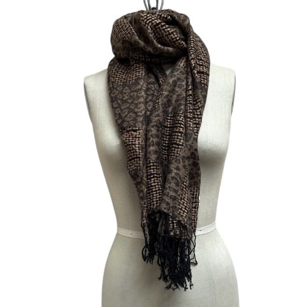 Inc Checkered Leopard Animal Print Scarf